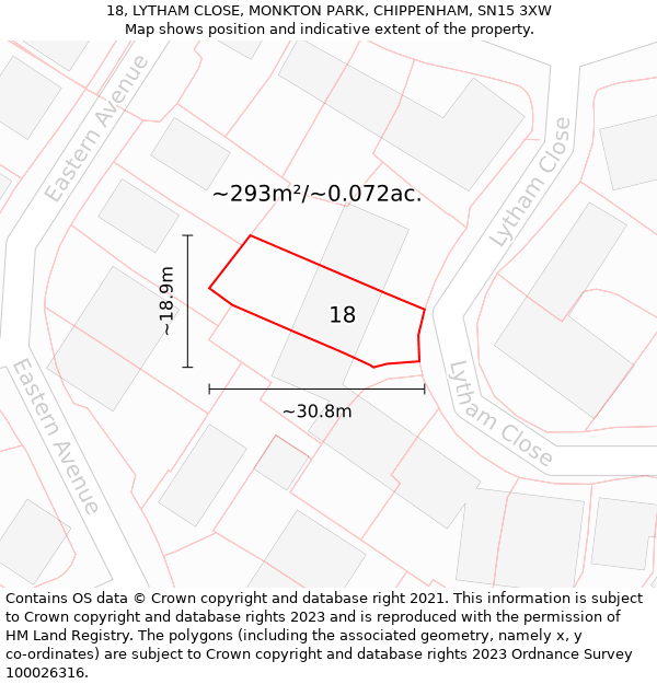 18, LYTHAM CLOSE, MONKTON PARK, CHIPPENHAM, SN15 3XW: Plot and title map