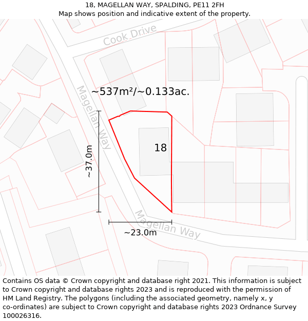 18, MAGELLAN WAY, SPALDING, PE11 2FH: Plot and title map