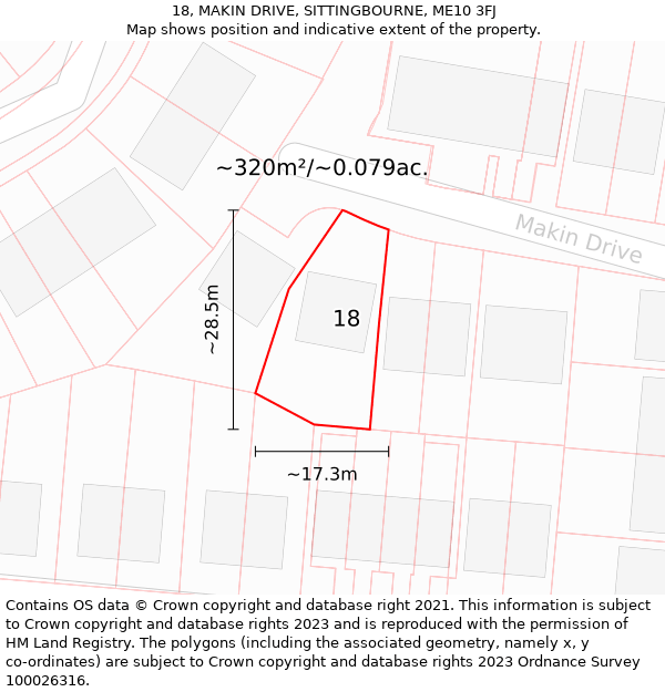 18, MAKIN DRIVE, SITTINGBOURNE, ME10 3FJ: Plot and title map