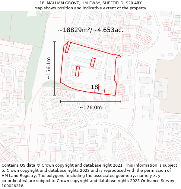 18, MALHAM GROVE, HALFWAY, SHEFFIELD, S20 4RY: Plot and title map