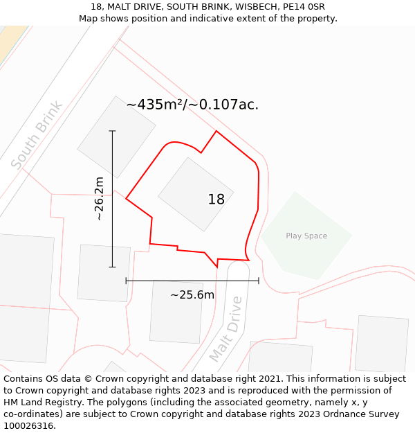 18, MALT DRIVE, SOUTH BRINK, WISBECH, PE14 0SR: Plot and title map