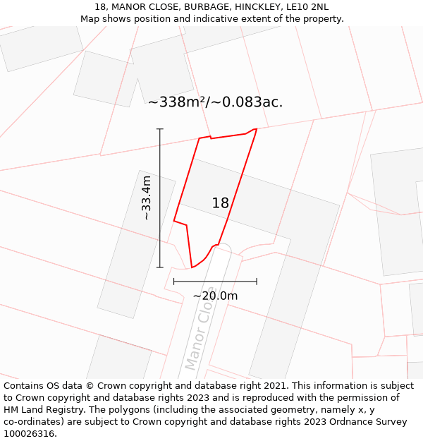 18, MANOR CLOSE, BURBAGE, HINCKLEY, LE10 2NL: Plot and title map