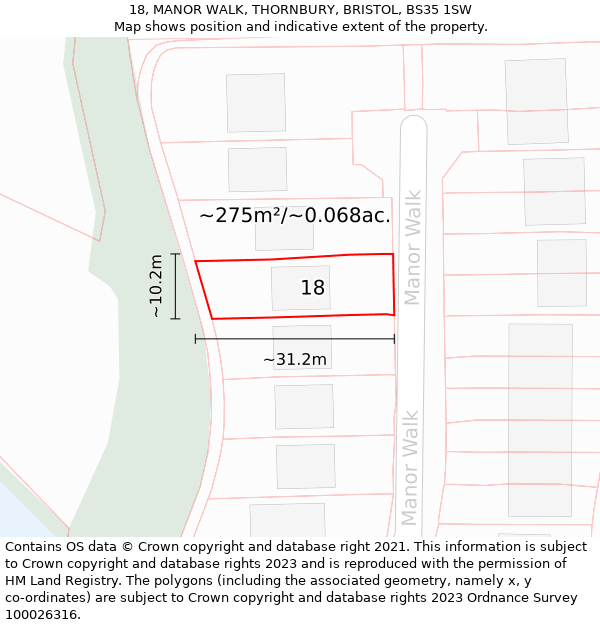 18, MANOR WALK, THORNBURY, BRISTOL, BS35 1SW: Plot and title map