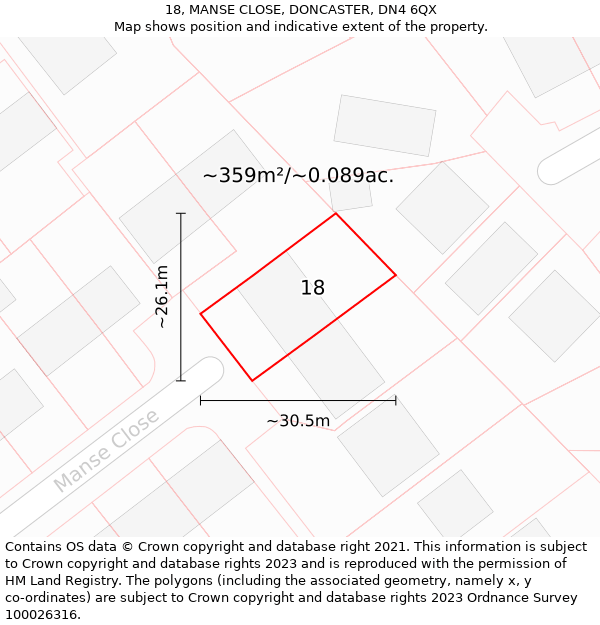 18, MANSE CLOSE, DONCASTER, DN4 6QX: Plot and title map