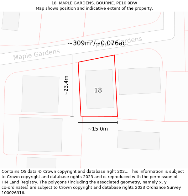 18, MAPLE GARDENS, BOURNE, PE10 9DW: Plot and title map