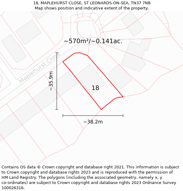 18, MAPLEHURST CLOSE, ST LEONARDS-ON-SEA, TN37 7NB: Plot and title map