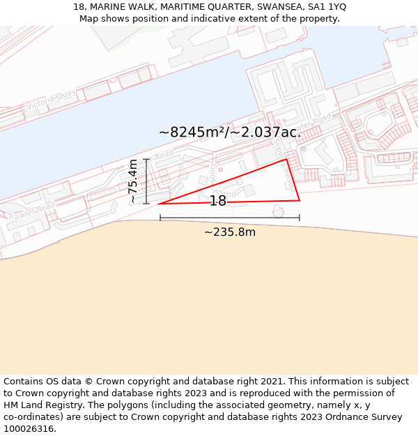 18, MARINE WALK, MARITIME QUARTER, SWANSEA, SA1 1YQ: Plot and title map