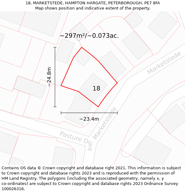 18, MARKETSTEDE, HAMPTON HARGATE, PETERBOROUGH, PE7 8FA: Plot and title map