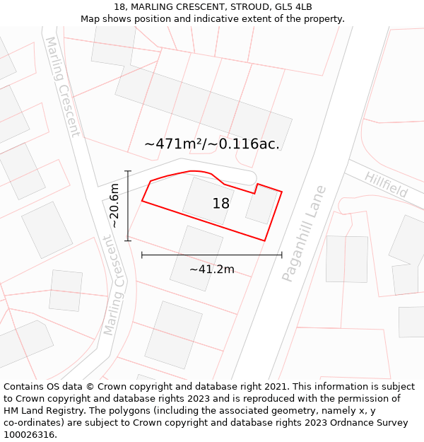 18, MARLING CRESCENT, STROUD, GL5 4LB: Plot and title map