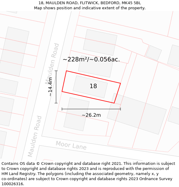 18, MAULDEN ROAD, FLITWICK, BEDFORD, MK45 5BL: Plot and title map