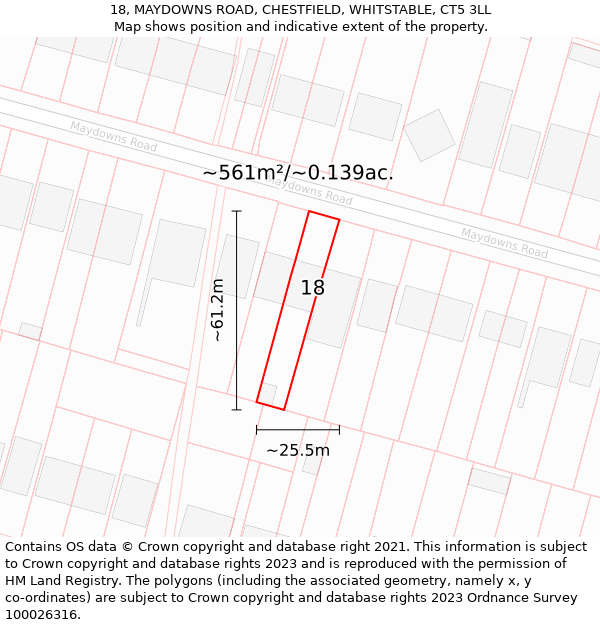 18, MAYDOWNS ROAD, CHESTFIELD, WHITSTABLE, CT5 3LL: Plot and title map