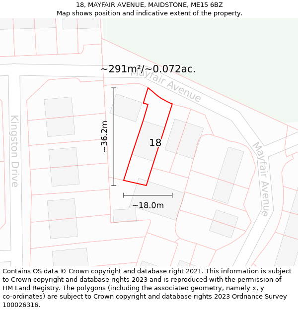 18, MAYFAIR AVENUE, MAIDSTONE, ME15 6BZ: Plot and title map