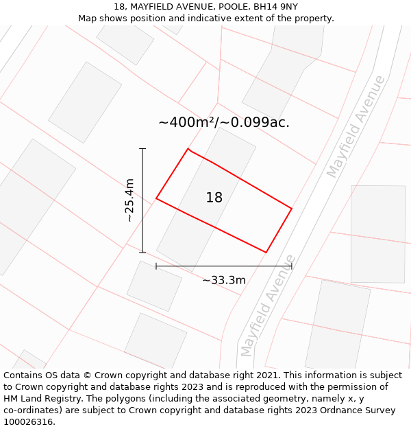 18, MAYFIELD AVENUE, POOLE, BH14 9NY: Plot and title map