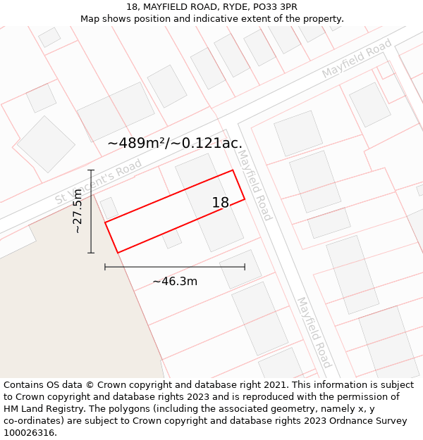 18, MAYFIELD ROAD, RYDE, PO33 3PR: Plot and title map