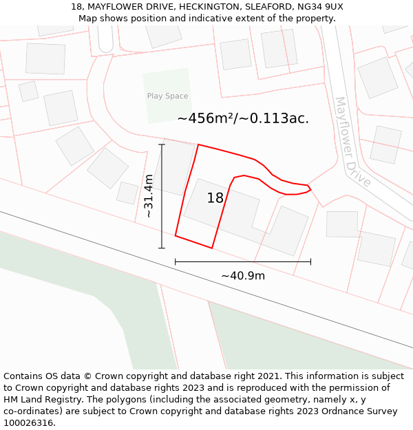 18, MAYFLOWER DRIVE, HECKINGTON, SLEAFORD, NG34 9UX: Plot and title map