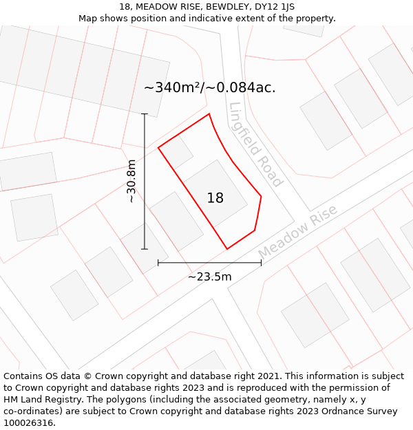 18, MEADOW RISE, BEWDLEY, DY12 1JS: Plot and title map