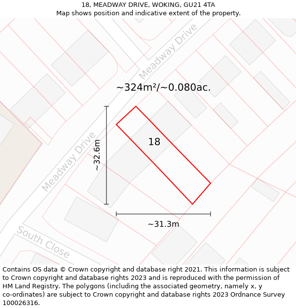 18, MEADWAY DRIVE, WOKING, GU21 4TA: Plot and title map