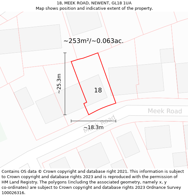 18, MEEK ROAD, NEWENT, GL18 1UA: Plot and title map