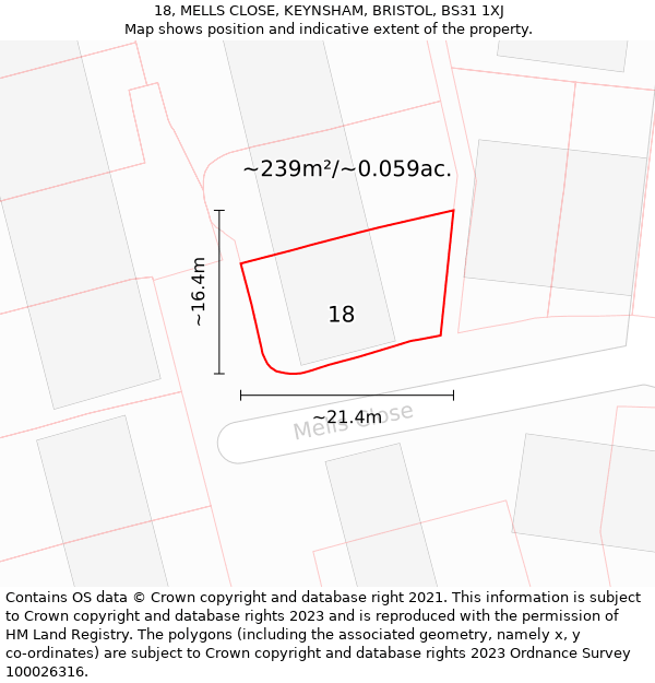 18, MELLS CLOSE, KEYNSHAM, BRISTOL, BS31 1XJ: Plot and title map