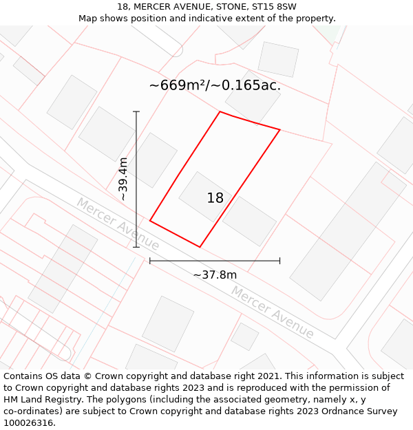 18, MERCER AVENUE, STONE, ST15 8SW: Plot and title map