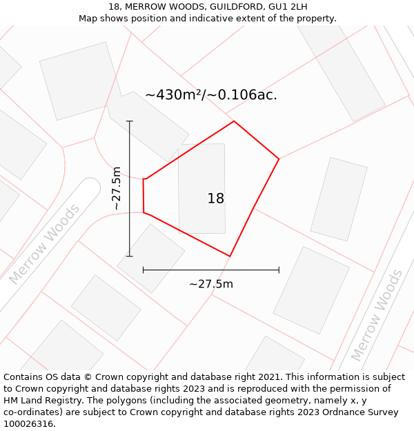 18, MERROW WOODS, GUILDFORD, GU1 2LH: Plot and title map