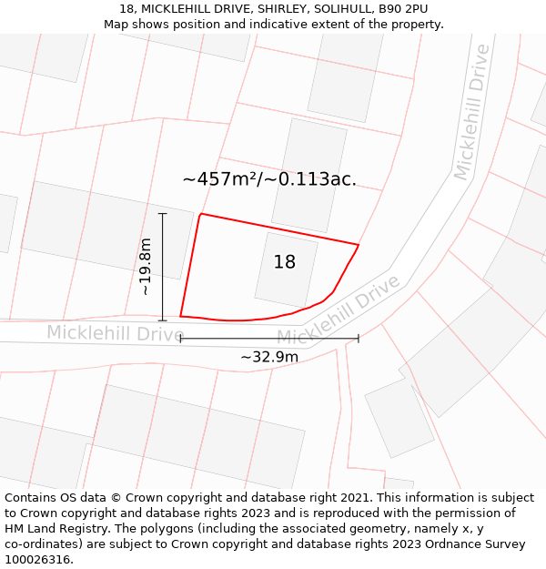 18, MICKLEHILL DRIVE, SHIRLEY, SOLIHULL, B90 2PU: Plot and title map