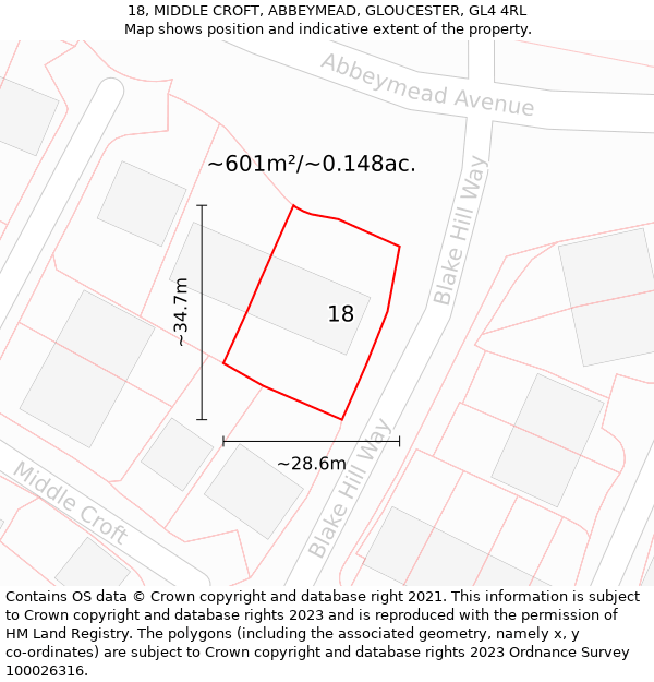 18, MIDDLE CROFT, ABBEYMEAD, GLOUCESTER, GL4 4RL: Plot and title map