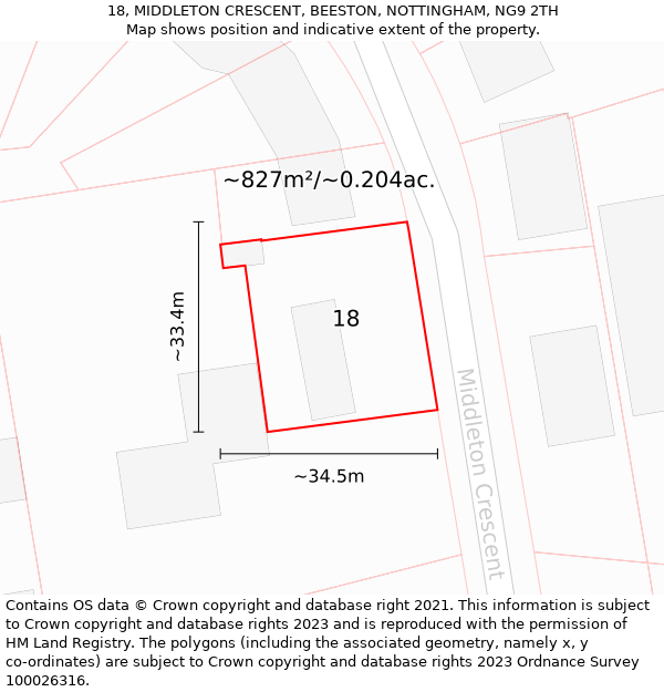 18, MIDDLETON CRESCENT, BEESTON, NOTTINGHAM, NG9 2TH: Plot and title map