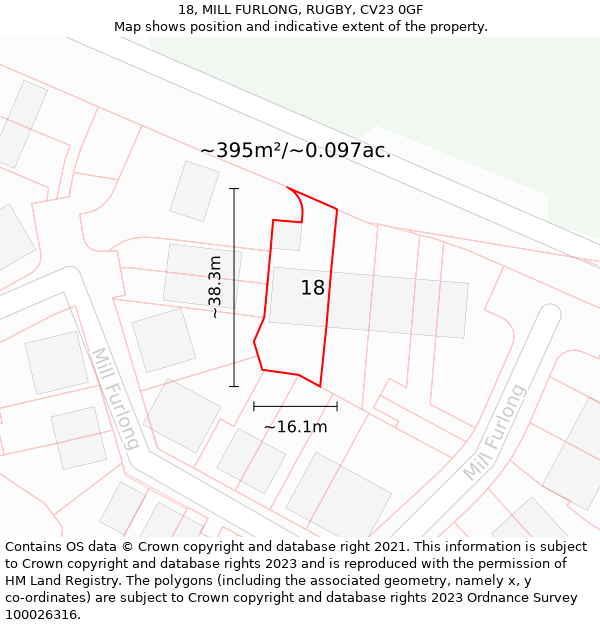 18, MILL FURLONG, RUGBY, CV23 0GF: Plot and title map