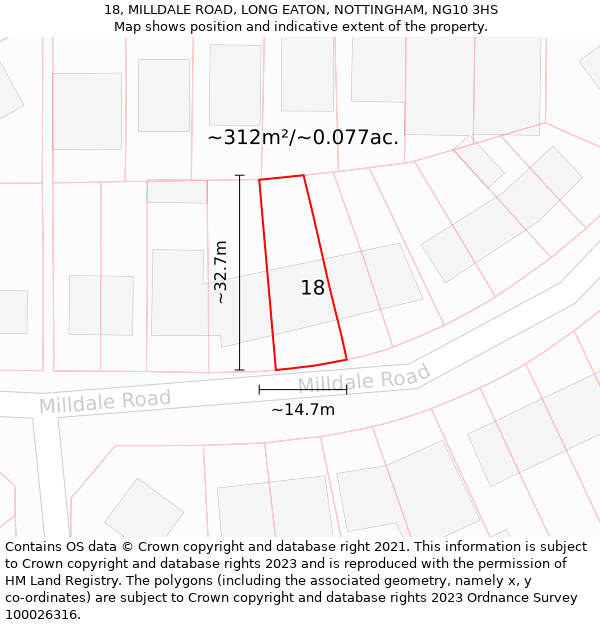 18, MILLDALE ROAD, LONG EATON, NOTTINGHAM, NG10 3HS: Plot and title map