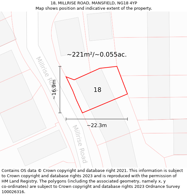 18, MILLRISE ROAD, MANSFIELD, NG18 4YP: Plot and title map