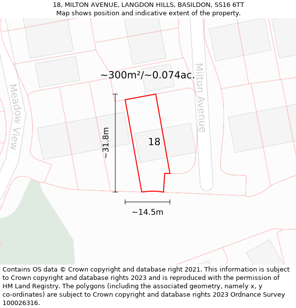 18, MILTON AVENUE, LANGDON HILLS, BASILDON, SS16 6TT: Plot and title map