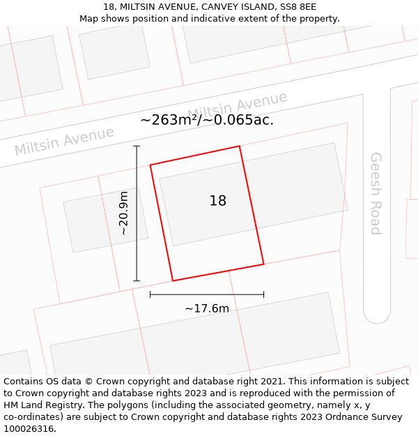 18, MILTSIN AVENUE, CANVEY ISLAND, SS8 8EE: Plot and title map