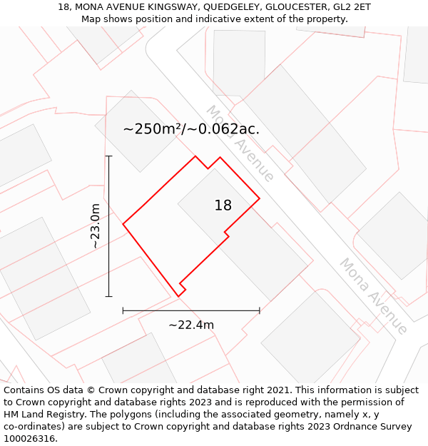 18, MONA AVENUE KINGSWAY, QUEDGELEY, GLOUCESTER, GL2 2ET: Plot and title map