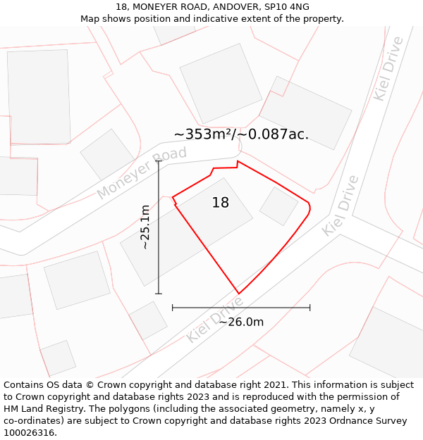 18, MONEYER ROAD, ANDOVER, SP10 4NG: Plot and title map