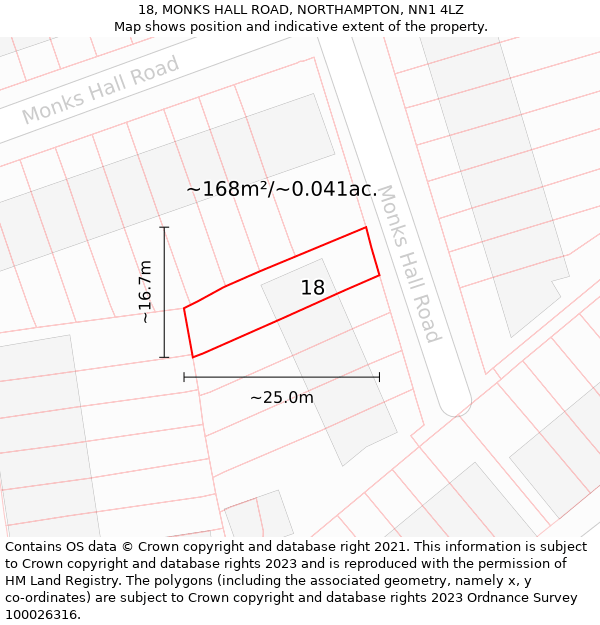 18, MONKS HALL ROAD, NORTHAMPTON, NN1 4LZ: Plot and title map