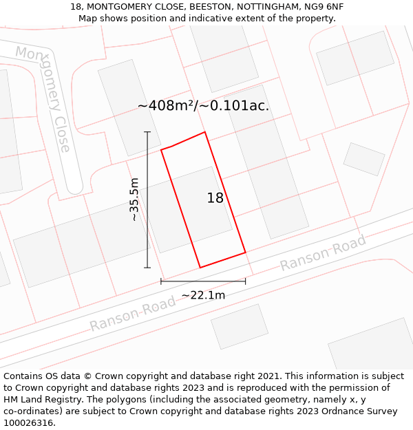 18, MONTGOMERY CLOSE, BEESTON, NOTTINGHAM, NG9 6NF: Plot and title map