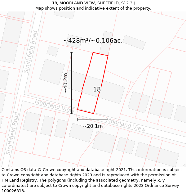 18, MOORLAND VIEW, SHEFFIELD, S12 3JJ: Plot and title map