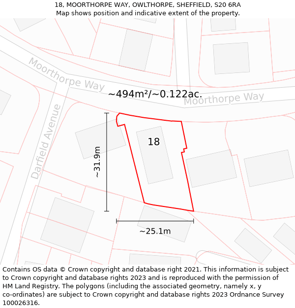 18, MOORTHORPE WAY, OWLTHORPE, SHEFFIELD, S20 6RA: Plot and title map