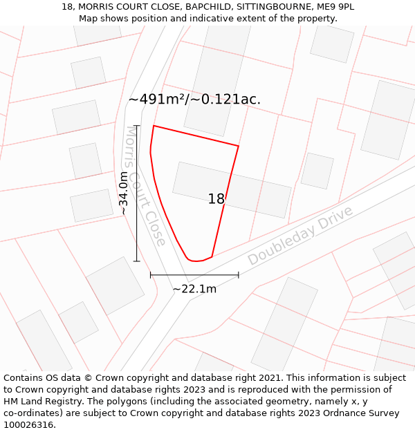 18, MORRIS COURT CLOSE, BAPCHILD, SITTINGBOURNE, ME9 9PL: Plot and title map