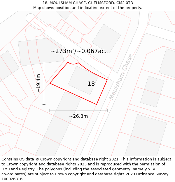 18, MOULSHAM CHASE, CHELMSFORD, CM2 0TB: Plot and title map