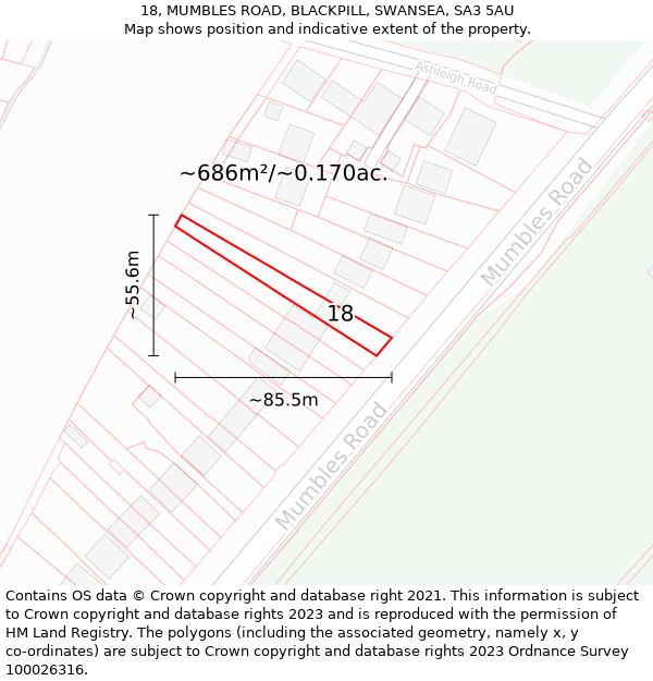 18, MUMBLES ROAD, BLACKPILL, SWANSEA, SA3 5AU: Plot and title map