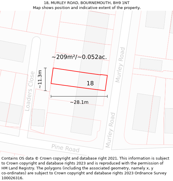 18, MURLEY ROAD, BOURNEMOUTH, BH9 1NT: Plot and title map