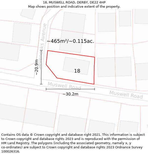 18, MUSWELL ROAD, DERBY, DE22 4HP: Plot and title map