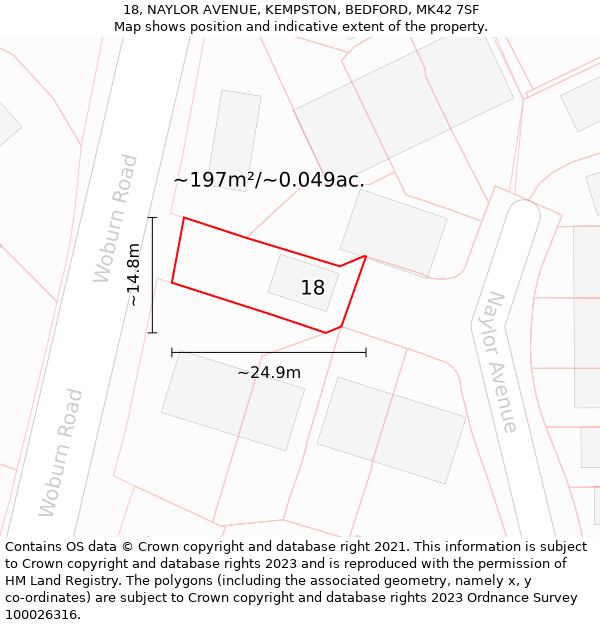 18, NAYLOR AVENUE, KEMPSTON, BEDFORD, MK42 7SF: Plot and title map