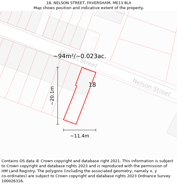 18, NELSON STREET, FAVERSHAM, ME13 8LA: Plot and title map