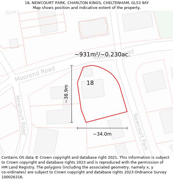 18, NEWCOURT PARK, CHARLTON KINGS, CHELTENHAM, GL53 9AY: Plot and title map