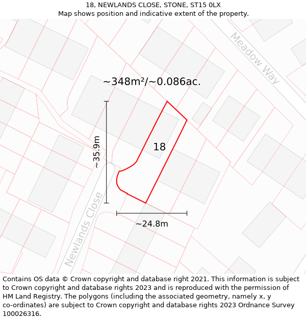 18, NEWLANDS CLOSE, STONE, ST15 0LX: Plot and title map