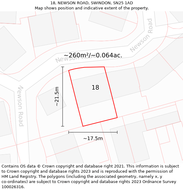 18, NEWSON ROAD, SWINDON, SN25 1AD: Plot and title map