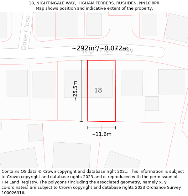 18, NIGHTINGALE WAY, HIGHAM FERRERS, RUSHDEN, NN10 8PR: Plot and title map